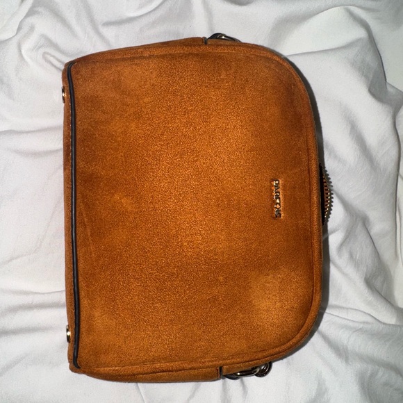 Brown Messenger Bag with Suede Texture and Zipper Closure - Picture 1 of 4